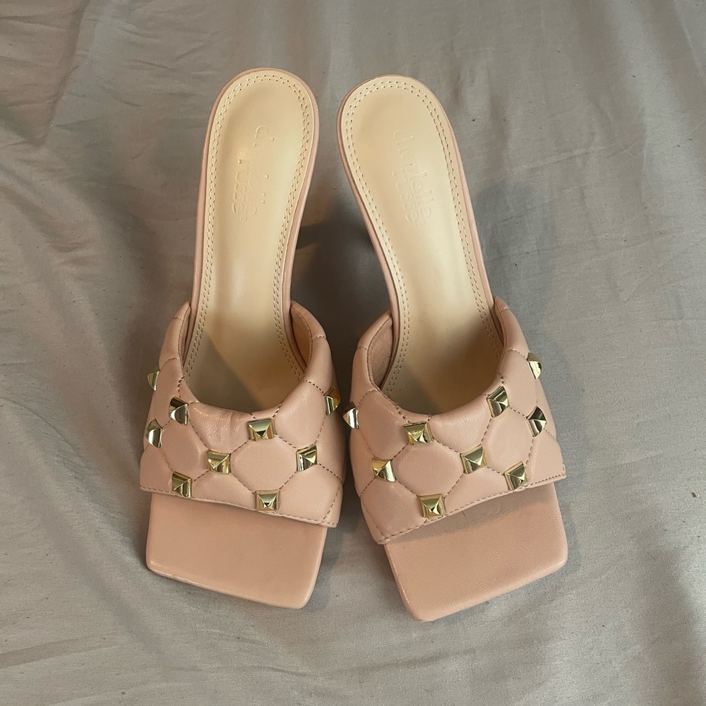Studded Heels Nude and Gold